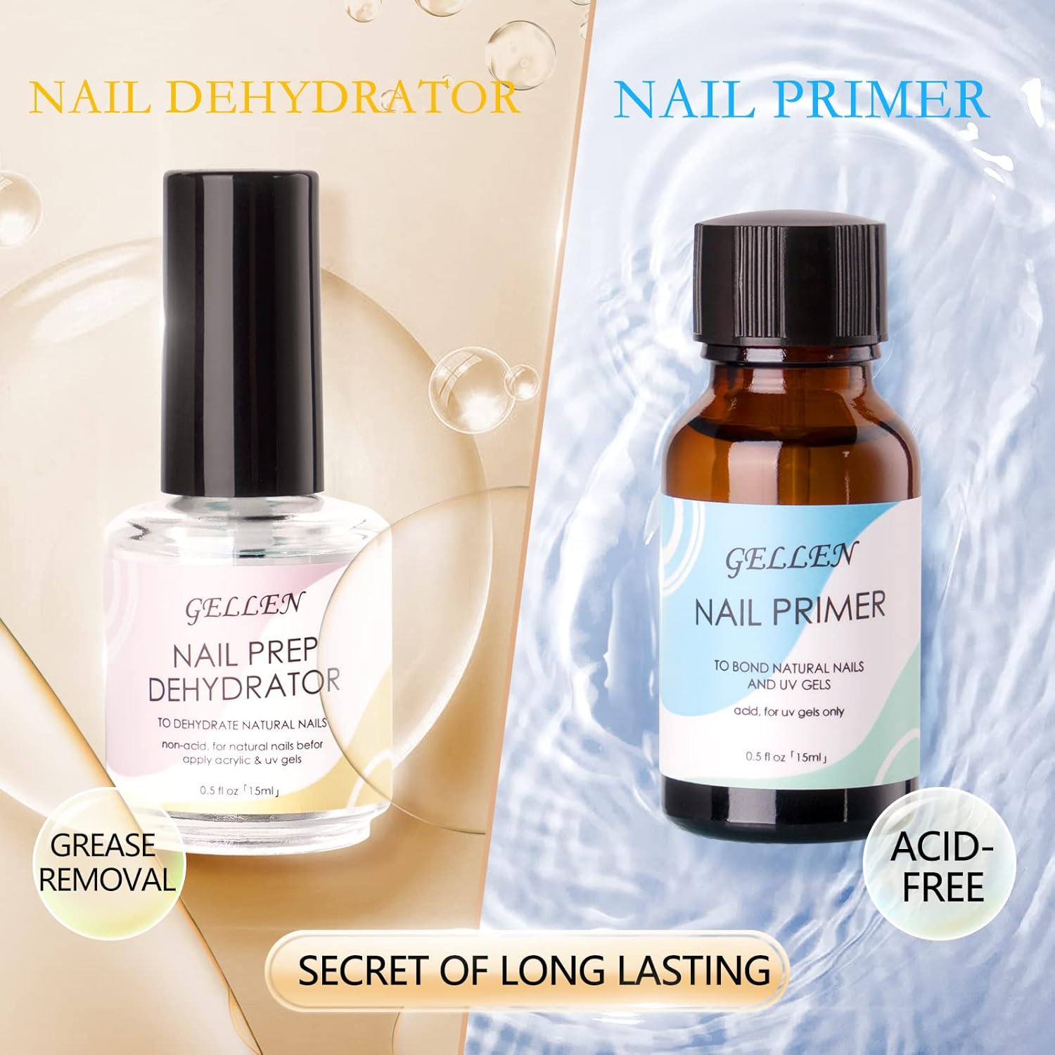 Nail Dehydrator Primer - 2Pcs Acid Free Natural Nail Prep