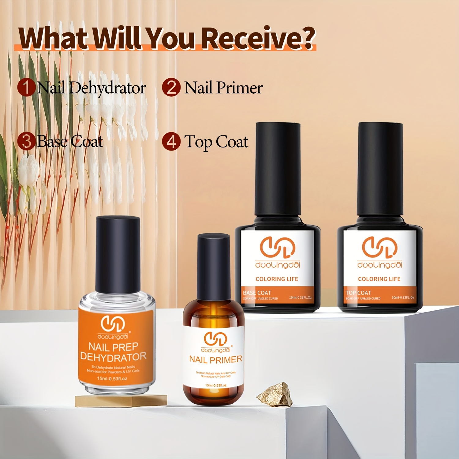 4pcs Top Coat & Base Gel, Prof – Nail Dehydrator Primer recenzja i cena
